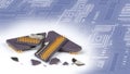 Broken computer processor on an abstract technical background Royalty Free Stock Photo