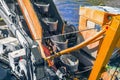 Fragments of conveyor endless chain of buckets - the digging element on bucket chain excavator