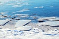 Fragments of ice near the river in sunny weather