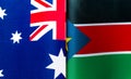 Fragments of the national flags of Australia and the Republic of South Sudan