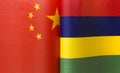 Fragments of the national flags of China and the Republic of Mauritius