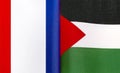 Fragments of the national flags of France and Palestine