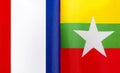 Fragments of the national flags of France and the Republic of the Union of Myanmar