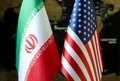 Fragments of national flags of Iran and the United States in close-up