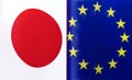 Fragments of national flags of Japan and the European Union