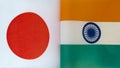 Fragments of the national flags of Japan and India close-up