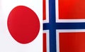 Fragments of national flags of Japan and Norway