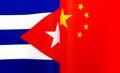 Fragments of the national flags of the Republic of Cuba and China