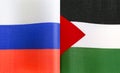 Fragments of the national flags of Russia and Palestine