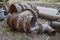 Fragments of old large pipes for heating mains Royalty Free Stock Photo