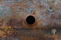 Fragments of old large water pipes. After many years of operation, corroded metal pipe destroyed. Rusty steel tube with holes meta Royalty Free Stock Photo