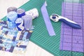 Fragments of a quilt, accessories for patchwork. mat mat for patchwork, Royalty Free Stock Photo