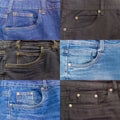 Fragments of the upper parts of different jeans