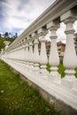 Fragments of white marble stone railings. Bridge guardrail. Royalty Free Stock Photo