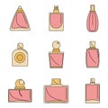 Fragrance bottles perfume icons set vector color Royalty Free Stock Photo