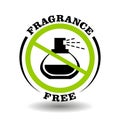 Fragrance free vector stamp with prohibited perfume bottle. Round icon for natural organic cosmetics packaging without scent