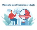 Fragrance Moderation Illustration. Man with aromatherapy products.