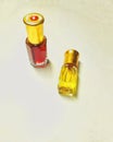 fragrance oil in small bottles with red and yellow colors Royalty Free Stock Photo