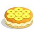 Fragrant biscuit cake, pie with pineapple rings and fruit jelly. Exotic dessert with tea party. Isometric cartoon vector isolated