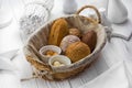 Fragrant bread and buns in a basket Royalty Free Stock Photo