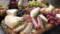 A fragrant cheese and charerie board crafted with local cheeses and cured meats accompanied by crusty baguettes and Royalty Free Stock Photo