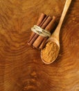 Fragrant cinnamon sticks and ground spices