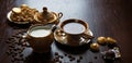 Fragrant coffee with sweets on the table