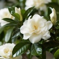 A fragrant gardenia with creamy white petals and a sweet, heady scent, generative AI
