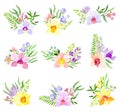 Fragrant Orchid Blooms with Labellum Arranged with Floral Branches Vector Set