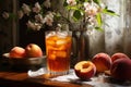 Fragrant Peach iced tea glass. Generate Ai Royalty Free Stock Photo