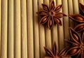 Fragrant spice star anise on a bamboo mat