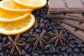 Fragrant spices, coffee, orange and chocolate Royalty Free Stock Photo