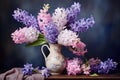 Fragrant Spring hyacinths floral plant vase. Generate Ai