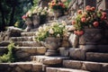 Fragrant Stairs candles flowers stone. Generate Ai