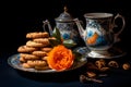 Fragrant Stilllife flower tea cookies. Generate Ai Royalty Free Stock Photo