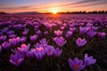 Fragrant Sunny crocus field. Generate AI