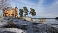 Framby Udde point at Frozen Runn lake near Falun in Sweden