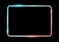 White colorful neon shiny glowing vintage frame isolated or black background. Multicolored neon tube realistic rectangle border Royalty Free Stock Photo