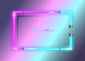 Neon frame background, double color. Colorful neon shiny glowing vintage frame isolated or fashion bright background. Multicolored Royalty Free Stock Photo