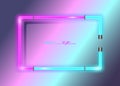 Neon frame background, double color. Colorful neon shiny glowing vintage frame isolated or fashion bright background. Multicolored