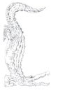 Frame of alligator. Vertical frame. Hand drawn illustration.
