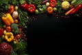 Frame of Assorted Fresh Vegetables with Blank Space on Dark Background AI Generative Royalty Free Stock Photo