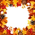 Frame with autumn colorful leaves. Vector illustration.