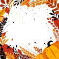 Frame of autumn leaves and pumpkins with place for text. Vector design for Thanksgiving, autumn cards. Royalty Free Stock Photo