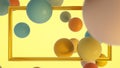 Frame on the background of balls, dynamic composition. 3D render