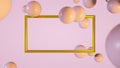 Frame on the background of balls, dynamic composition. 3D render