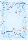 Frame with a background of blue silhouettes of branches