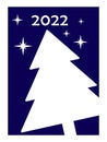 Frame background congratulation happy new year 2022, christmas tree and stars, blue and white Royalty Free Stock Photo