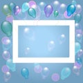 Frame with balloons on a blue background.