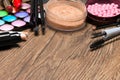 Frame of basic make-up products with copy space Royalty Free Stock Photo